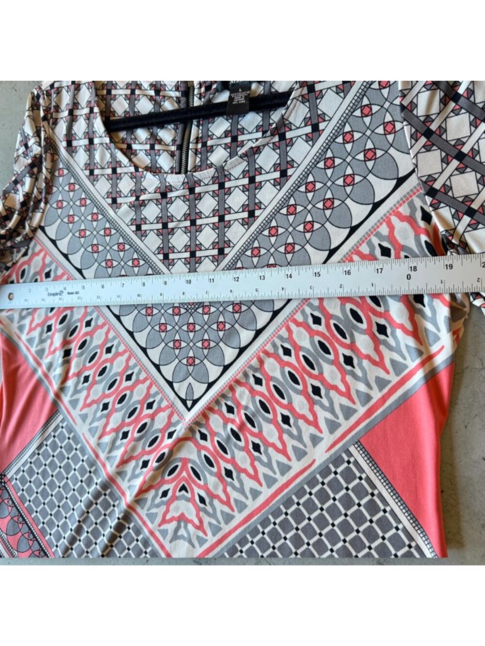 Womens Peach Grey Black Tunic Top L Alfani Geometric Print Bell Sleeve High-Low - Picture 8 of 12